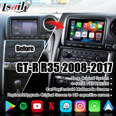 شاشة Lsailt Car Multimedia لـ GT-R GTR R35 مع 4 + 64 جيجا كاربلاي لاسلكي ، ترقية ديسبلاي