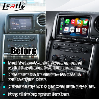 شاشة Lsailt Car Multimedia لـ GT-R GTR R35 مع 4 + 64 جيجا كاربلاي لاسلكي ، ترقية ديسبلاي