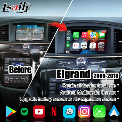 شاشة وسائط متعددة لاسلكية للسيارة CarPlay لسيارة Nissan Elgrand Patrol و Armada Infiniti QX مع نظام ملاحة GPS و Android Auto