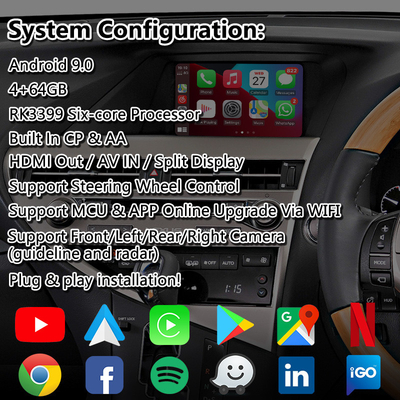 Lsailt Android Carplay واجهة فيديو لكزس RX270 RX350 RX450h RX للتحكم بالماوس 2012-2015