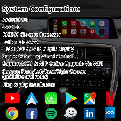 واجهة أندرويد كاربلاي لليكسوس RX 450h 200T 350 450L 350L 300 F Sport 2016-2019