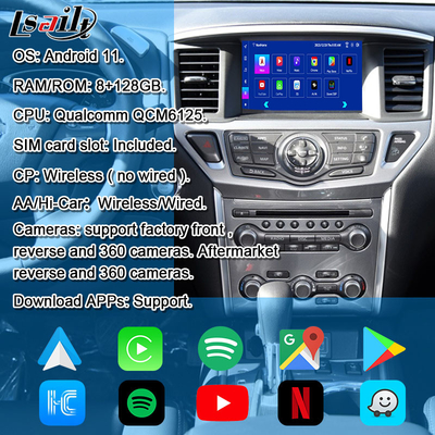 واجهة الوسائط المتعددة لجهاز Lsailt 8GB Android لجهاز نيسان Pathfinder R52 2018-Patrol Carplay Android Auto Wireless Module