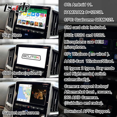 واجهة فيديو متعددة الوسائط لـ 8+128GB كوالكوم أندرويد لـ Land Cruiser 2013-2021 LC200 ، VX_R ، GX_R مع CarPlay اللاسلكي