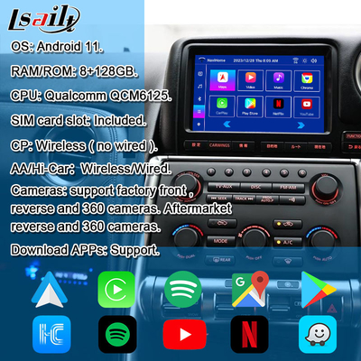 واجهة CarPlay اللاسلكية / وحدة Android للتسلية الإعلامية لـ GT-R GTR R35 2008-2010 نموذج JDM مدرج NetFlix ، YouTbe