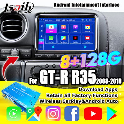 واجهة CarPlay اللاسلكية / وحدة Android للتسلية الإعلامية لـ GT-R GTR R35 2008-2010 نموذج JDM مدرج NetFlix ، YouTbe