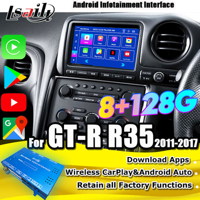 واجهة الوسائط المتعددة الروبوتية لـ GT-R GTR R35 2011-2016 واجهة Carplay اللاسلكية تضم YouTube ، GPS ، 8 + 128 GB