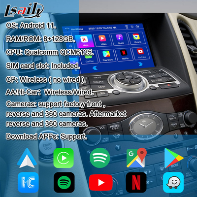 Lsailt 8G Android Infotainment Module لشركة Infiniti EX QX50 2008-2017 متضمنة CarPlay اللاسلكية، YouTube، NetFlix