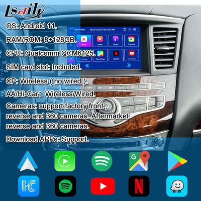 واجهة الوسائط المتعددة لجهاز إنفينيتي QX60 JX35 2011-2020 CarPlay اللاسلكي المتكامل ، Android Auto
