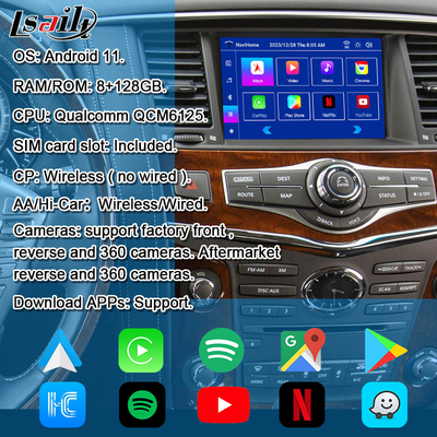 وحدة 8G Android Infotainment لشركة Infiniti QX80 QX56 نيسان باترول 20100-2021 واجهة CarPlay اللاسلكية، يوتيوب