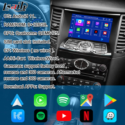 واجهة الوسائط المتعددة لجهاز إنفنتي QX70 FX35 FX37 2008-2017 CarPlay اللاسلكي المتكامل ، Android Auto