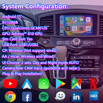 شاشة واجهة Carplay متعددة الوسائط لجهاز Lsailt 8 بوصات Android لعام 2011-2017 نيسان كوست E52