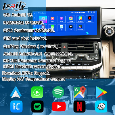 وحدة ترقية أندرويد Lsailt OEM لسيارة لاند كروزر 300 2022-الحاضر، تكامل واجهة أندرويد، يوتيوب، ويز، متجر بلاي