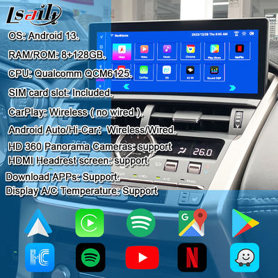 شاشة أندرويد ليكسوس مع CarPlay اللاسلكي وأندرويد أوتو 10.25 بوصة شاشة لمسة ليكسوس NX200T NX300H 2018-2022 بطاقة SIM و 360 كاميرا شاشة IPS