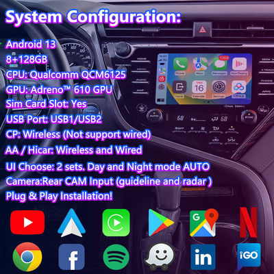 Andorid Carplay مربع الملاحة للسيارات واجهة الفيديو المتعددة الوسائط لتويوتا كامري