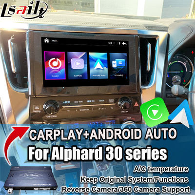 وحدة ترقية Apple CarPlay/Android Auto اللاسلكية لسيارات Alphard 30 Series Vellfire Toyota تدعم راديو FM، وتكييف الهواء، والمرايا، والكاميرات