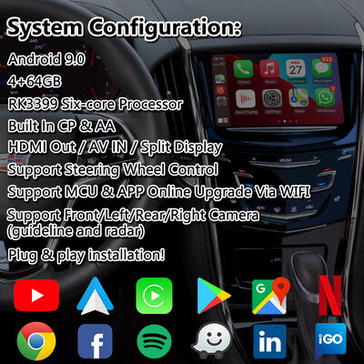 واجهة الفيديو للملاحة على أندرويد لـ 2014-2019 كاديلاك ATS CUE System مع Carplay