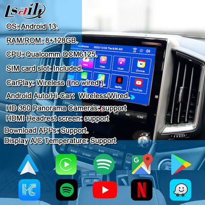 واجهة فيديو الوسائط المتعددة أندرويد 13 لسيارة لاند كروزر LC200 VXR VX GXL Sahara V8 2013-2021 ترقية شاشة OEM مع كاربلاي لاسلكي، يوتيوب