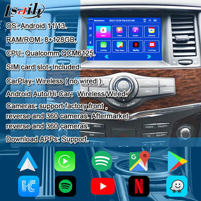 وحدة الوسائط المتعددة لنظام Android 13 لترقية شاشة Armada Patrol Y62 Quest الأصلية مع Apple CarPlay لاسلكي، YouTube، خرائط Google