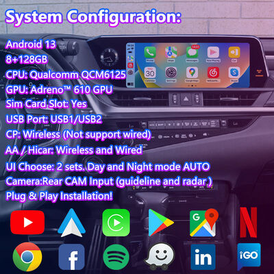 واجهة فيديو Lsalit Android Carplay للملاحة لسيارات لكزس ES 300h ES250 ES350 ES300h موديل 2018 فما فوق