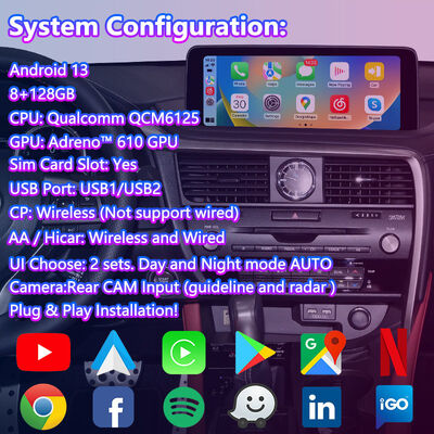 واجهة فيديو Lsailt Android Carplay لسيارات لكزس RX 300 RX450h RX350L RX450hL RX350 RX300 موديل 2019-2022