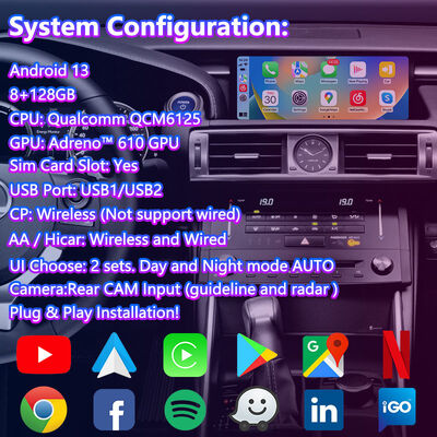 شاشة الوسائط المتعددة لأجهزة أندرويد Carplay 10.25 بوصة لعام 2013-2020 ليكسوس IS Knob IS250 IS200t IS300 IS300h IS350