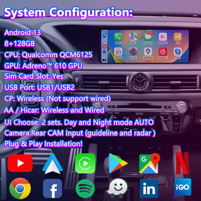 شاشة الوسائط المتعددة Lsailt Android Carplay لـ 2012-2020 لكزس GS 200t GS300h GS250 GS350 GS450h GSF GS200t